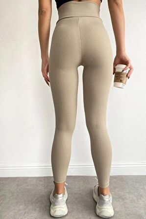 Fitilli Seamless Çizgili Tayt Yüksek Bel Dayanıklı Örme Kumaş Spor Tayt Toparlayıcı