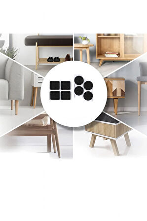 Yapışkanlı Mobilya Masa Sandalye Parke Zemin Ayak Koruyucu Kaydırmaz Keçesi 30 Mm Siyah (42 Adet)