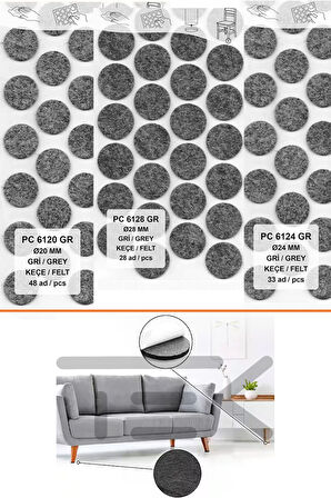 Yapışkanlı Sandalye Koltuk Mobilya Ayak Keçesi Gri Set 3 Paket Parke Zemin Yüzey Koruyucu Keçe