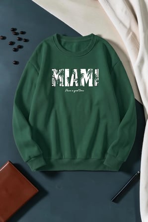Unisex Miami Baskılı Bisiklet Yaka Sweatshirt