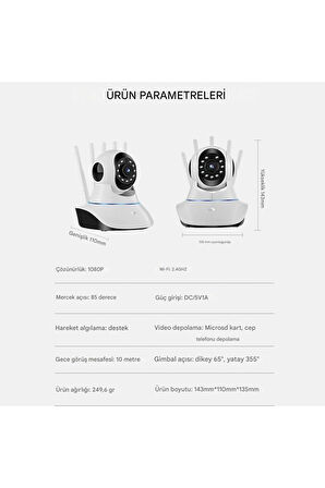 Ozmik 5 ANTENLİ 360 Dönebilen Bebek Monitörü 10m Gece Görüşlü Hareket Algılama Sensörlü 2 Yönlü İnterkom