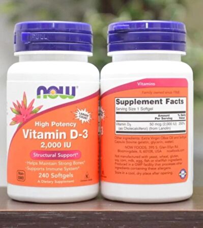 NOW Foods D3 Vitamin 2000 IU 240 KAPSÜL