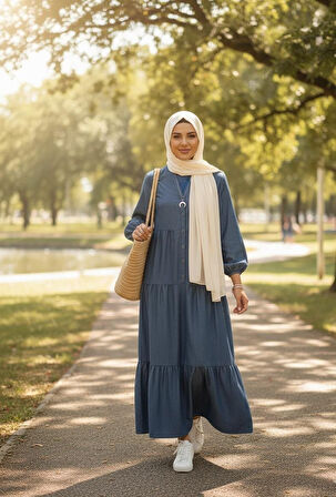 İnce Kot Tesettür Elbise