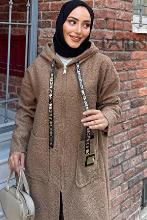 Fermuarlı Çift Cepli Buklet Kaban