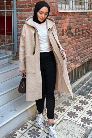 Fermuarlı Çift Cepli Buklet Kaban