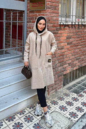 Fermuarlı Çift Cepli Buklet Kaban