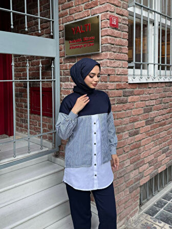 Çizgi Detaylı Gömlek Tunik Alt Üst Takım