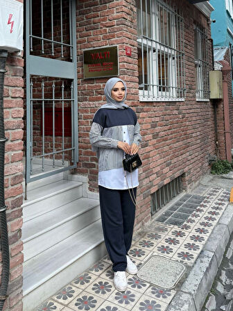 Çizgi Detaylı Gömlek Tunik Alt Üst Takım