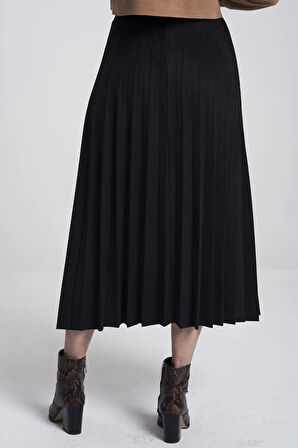 Piliseli Süet Tam Boy Etek