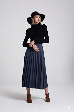 Piliseli Süet Tam Boy Etek