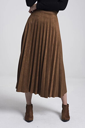 Piliseli Süet Tam Boy Etek