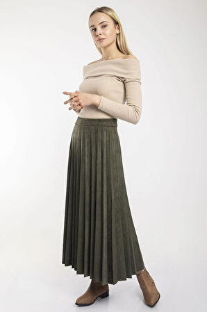 Piliseli Süet Tam Boy Etek