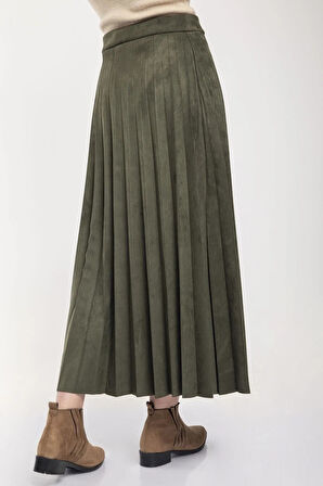 Piliseli Süet Tam Boy Etek