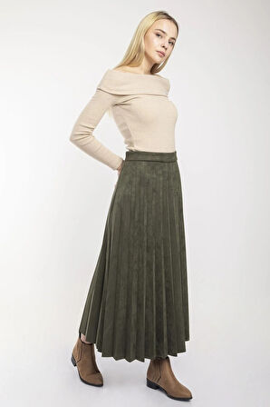 Piliseli Süet Tam Boy Etek