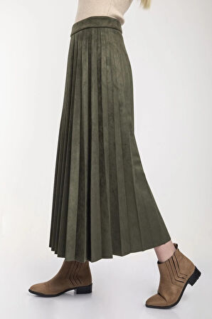 Piliseli Süet Tam Boy Etek