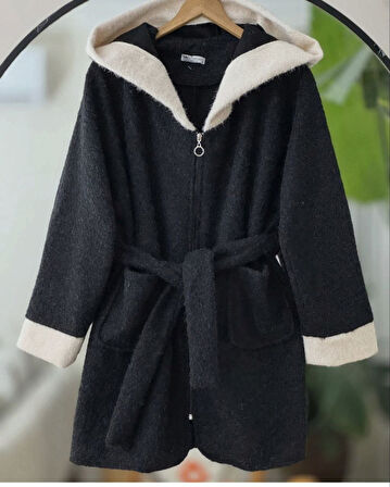 Fermuarlı Garnili Çift Cep Kemerli Kaşe Kap