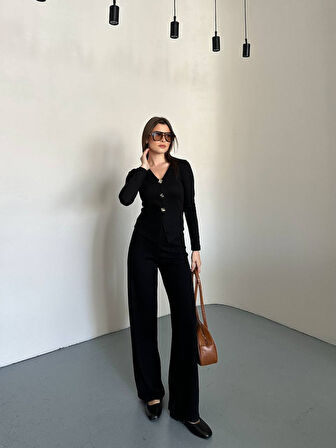 Düğme Detaylı Selanik Kumaş Takım