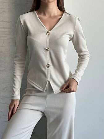 Düğme Detaylı Selanik Kumaş Takım