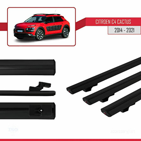 Citroen C4 Cactus 2014-2021 Arası ile Uyumlu BASIC Model Ara Atkı Tavan Barı Siyah 3 Adet