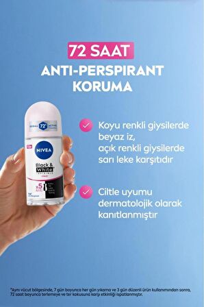 Nivea Kadın Roll-on Deodorant Black&white Invisible Clear 50ml, 72 Saat Anti-perspirant, X2 Adet