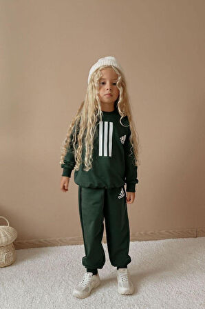 Cg Kids Zümrüt Yeşil Kız & Erkek Çocuk 2 İplik Alt Üst Sweatshirt - Eşofman Takım