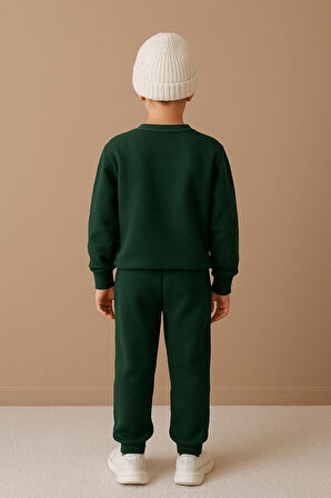 Cg Kids Zümrüt Yeşil Kız & Erkek Çocuk 2 İplik Alt Üst Sweatshirt - Eşofman Takım