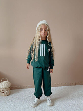 Cg Kids Zümrüt Yeşil Kız & Erkek Çocuk 2 İplik Alt Üst Sweatshirt - Eşofman Takım