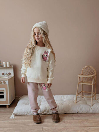 Cg Kids Labubu Kız Çocuk 3 İplik Şardonlu Alt Üst Takım Süper Kalite Kumaş Sırt Baskı Detaylı