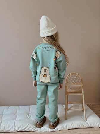 Cg Kids Capybara Kız Çocuk 3 iplik Şardon Kumaş Alt Üst Takım Süper Kalite Sırt Baskı Detaylı