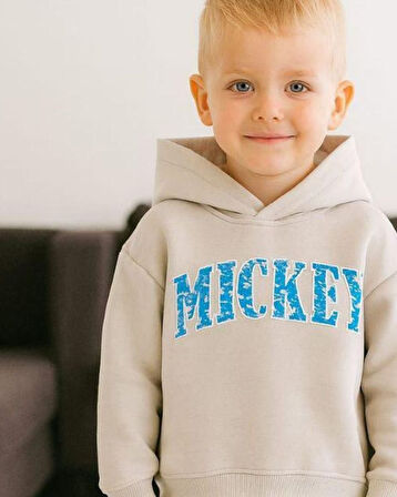 Cg Kids Mickey Süzüne Nakışlı Erkek Çocuk 3 iplik Şardonlu Alt Üst Takım Süper Kalite