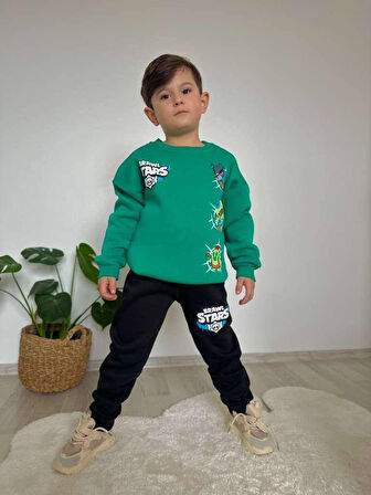 Cg Kids Brawl Stars Temalı Erkek Çocuk 3 iplik Şardonlu Alt Üst Takım Süper Kalite Kumaş Sırt Baskı Detay