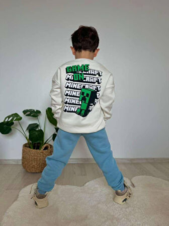 Cg Kids Minecraft Erkek Çocuk 3 İplik Şardonlu Alt Üst Takım Süper Kalite Kumaş Sırt Baskı Detay