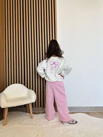 Cg Kids Barbie kabartma barbie yazı 3 iplik kumaş kız çocuk alt üst takım süper kalite sırt baskı ve eşofman detay