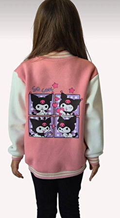 Cg Kids Kuromi içi Şardonlu Sırt Baskı Detaylı Kolej Ceket Süper Kalite Kumaş Baskı