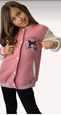 Cg Kids Kuromi içi Şardonlu Sırt Baskı Detaylı Kolej Ceket Süper Kalite Kumaş Baskı