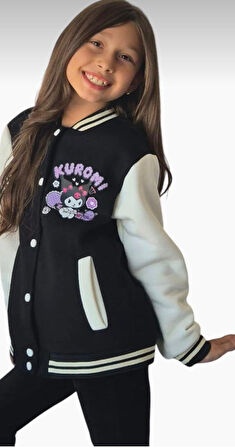 Cg Kids Kuromi içi Şardonlu Sırt Baskı Detaylı Kolej Ceket Pembe Renk Süper Kalite Kumaş Baskı