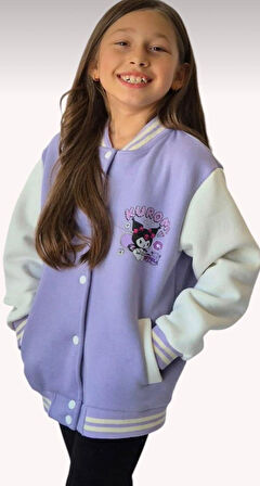 Cg Kids Kuromi içi Şardonlu Sırt Baskı Detaylı Kolej Ceket Mor Renk Süper Kalite Kumaş Baskı