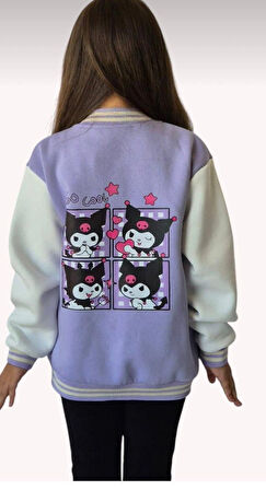 Cg Kids Kuromi içi Şardonlu Sırt Baskı Detaylı Kolej Ceket Mor Renk Süper Kalite Kumaş Baskı