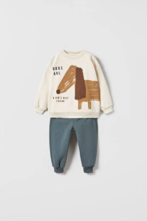 Cg Kids Dog Temalı Mükemmel Baskı Renk Kalitesi Erkek Çocuk 3 İplik Alt Üst Takım