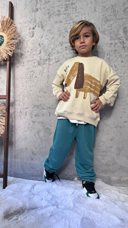 Cg Kids Dog Temalı Mükemmel Baskı Renk Kalitesi Erkek Çocuk 3 İplik Alt Üst Takım