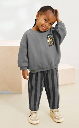 Cg Kids Capybara Kız ve Erkek Çocuk 3 Iplik Fırçalı Kumaş Alt Üst Takım Süper Kalite Sırt Baskı Eşofman Detaylı