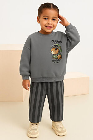 Cg Kids Capybara Kız ve Erkek Çocuk 3 Iplik Fırçalı Kumaş Alt Üst Takım Süper Kalite Sırt Baskı Eşofman Detaylı