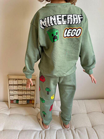 Cg Kids Minecraft Lego baskılı 3 iplik erkek çocuk Alt Üst Takım Süper Kalite Kumaş sırt ve paça baskı detaylı