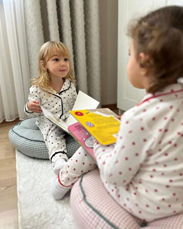 Cg Kids siyah Kalp desenli fitilli yumuşak kumaş düğmeli beli lastikli kız çocuk pijama alt üst takım