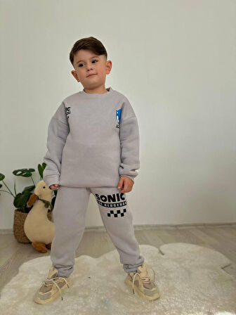 Cg Kids Sonic Baskılı Eşofman-Sweatshirt 3 ip Şardonlu Erkek Çocuk Alt Üst Takım