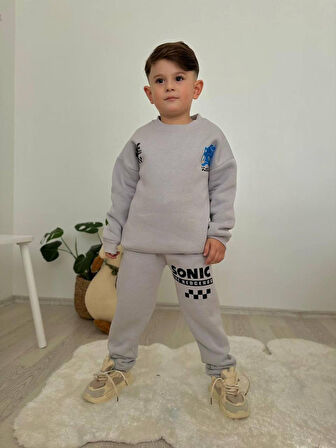 Cg Kids Sonic Baskılı Eşofman-Sweatshirt 3 ip Şardonlu Erkek Çocuk Alt Üst Takım
