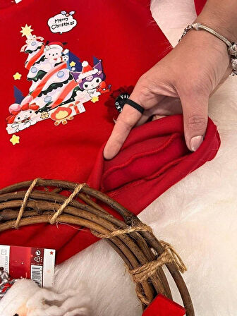 Cg Kids Kuromi Noel temalı 3 iplik şardonlu Alt Üst Takım Süper Kalite Kumaş 