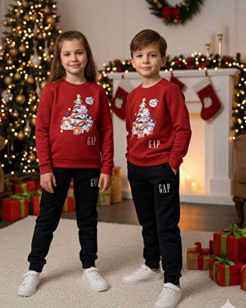 Cg Kids Kuromi Noel temalı 3 iplik şardonlu Alt Üst Takım Süper Kalite Kumaş 