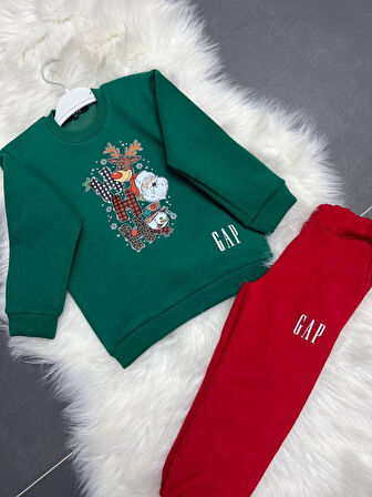 Cg Kids yılbaşı ho ho ho baskı temalı 3 iplik şardonlu Alt Üst Takım unisex Süper Kalite Kumaş