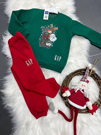 Cg Kids yılbaşı ho ho ho baskı temalı 3 iplik şardonlu Alt Üst Takım unisex Süper Kalite Kumaş